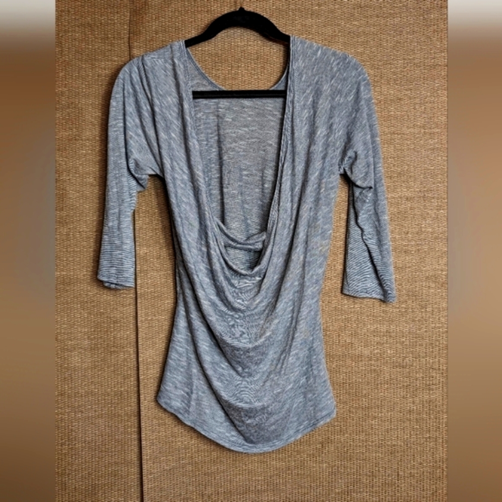 Beyond Yoga Heathered Blue Grey Cowl Neck Top